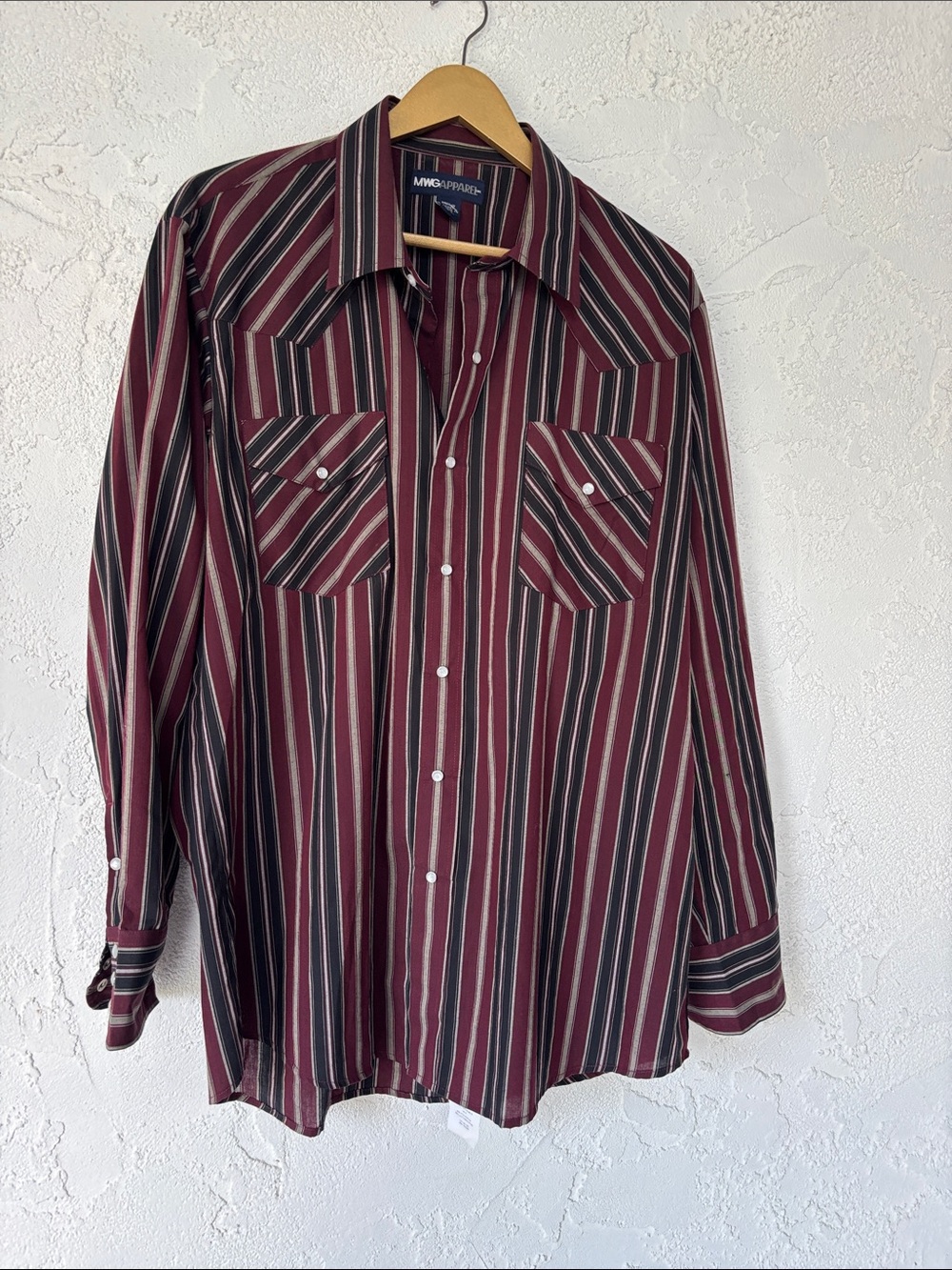Vintage Men's Burgundy, Black & Cream Striped Button-Down Shirt